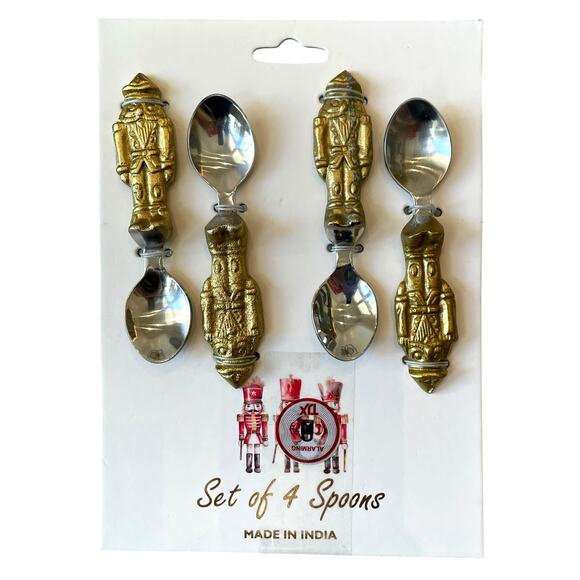 Holiday Gold Nutcracker Spoon Set of 4 Small 5in Stainless Steel Christmas New - Picture 4 of 9